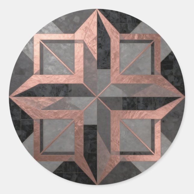 Sticker Rond Or rose noir géométrique marbre (Devant)
