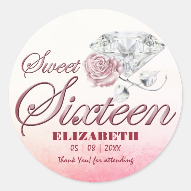 Sticker Rond Or rose sweet sixteen (Devant)