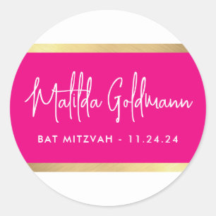 Sticker Rond Or rose ultra-tendance bat mitzvah MODERNE