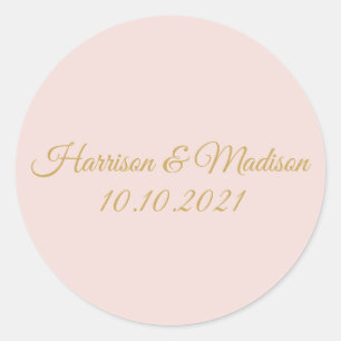 Sticker Rond Or rose vif Monogramme mariage personnalisé faveur