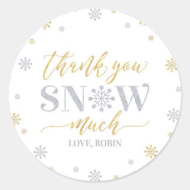 Sticker Rond Or, Silver Winter merveilleuse neige Merci beaucou (Devant)