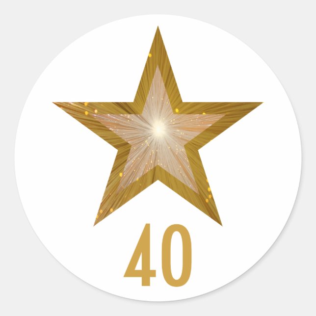 Sticker Rond "Or" Star "40" âge collant rond blanc (Devant)