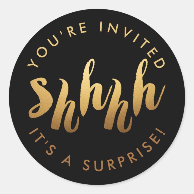 Sticker Rond Or sur Black Shh Surprise Couleur personnalisée An (Devant)