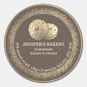 Sticker Rond Or vintage Dinuts et friandises maison emballage