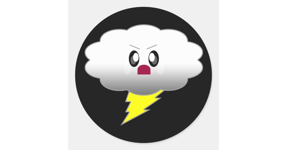 Sticker Rond Orage De Foudre De Nuage De Kawaii Zazzle Fr