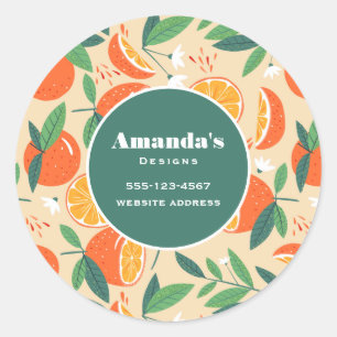 Sticker Rond Orange Agrumes Fruit Retro Motif