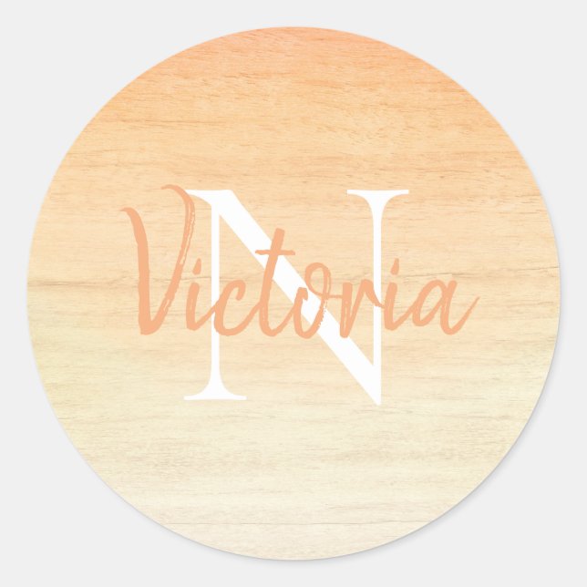 Sticker Rond Orange Aquarelle Monogramme Nom Script (Devant)