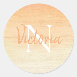 Sticker Rond Orange Aquarelle Monogramme Nom Script