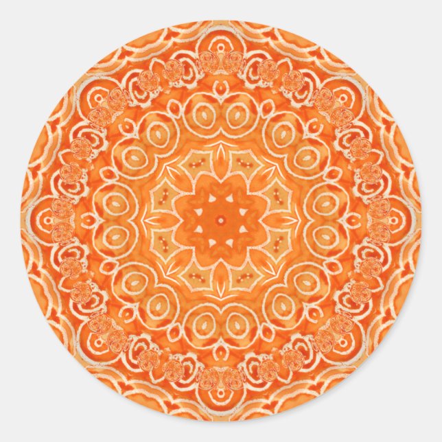 Sticker Rond Orange Batik Aquarelle Mandala (Devant)