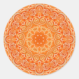 Sticker Rond Orange Batik Aquarelle Mandala