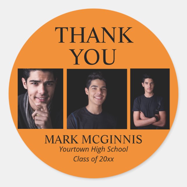 Sticker Rond Orange Black Class 2025 Graduation Photo (Devant)