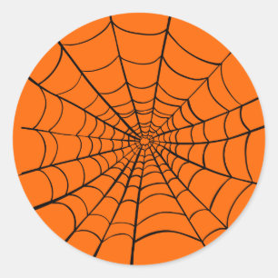 Sticker Rond Orange Black Éffrayant Halloween Spider Web