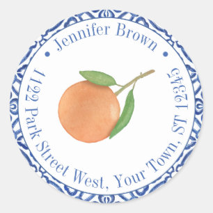 Sticker Rond Orange Bleu Et Blanc Mandarin Adresse De Retour