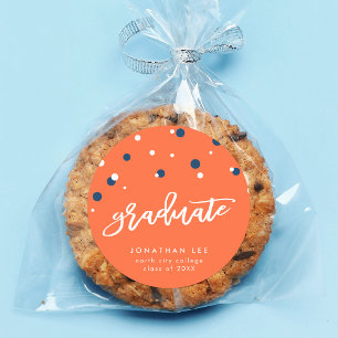 Sticker Rond Orange Blue Confetti Graduate Graduate