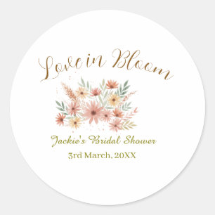 Sticker Rond Orange boho amour en fleurs nom de la baby shower