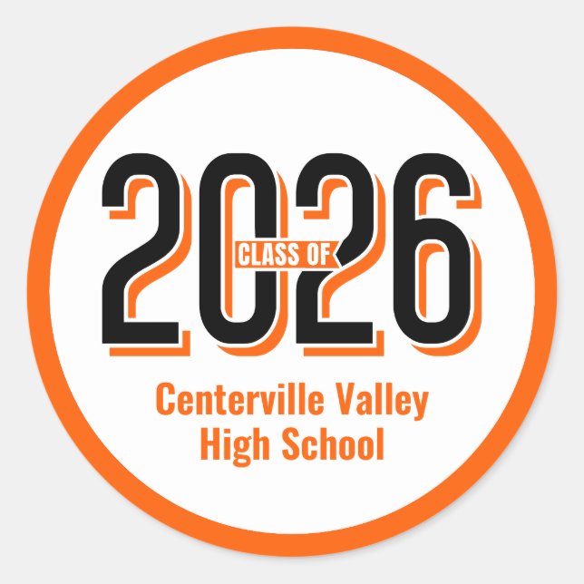 Sticker Rond Orange Bold ombragé numérique Classe de 2026 (Devant)