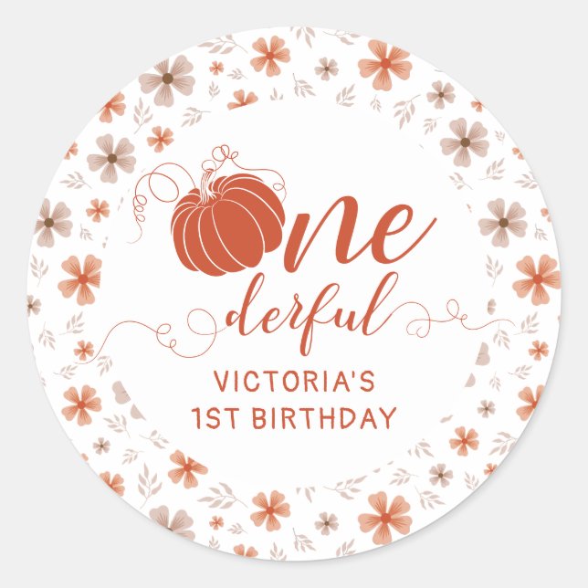 STICKER ROND ORANGE BOW & ARCH FALL PUMPKIN FLOWERS BIRTHDAY (Devant)