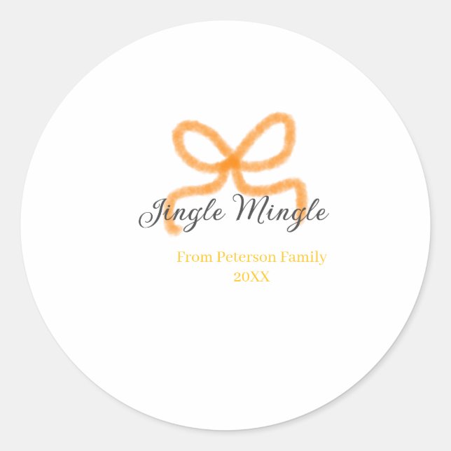 Sticker Rond Orange bow jingle Mingle retro boho family namdate (Devant)