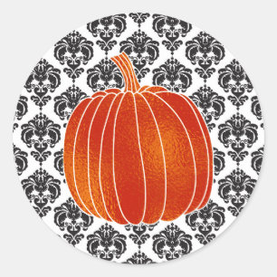 Sticker Rond Orange brillant Citrouille d'automne Blanc Noir Da