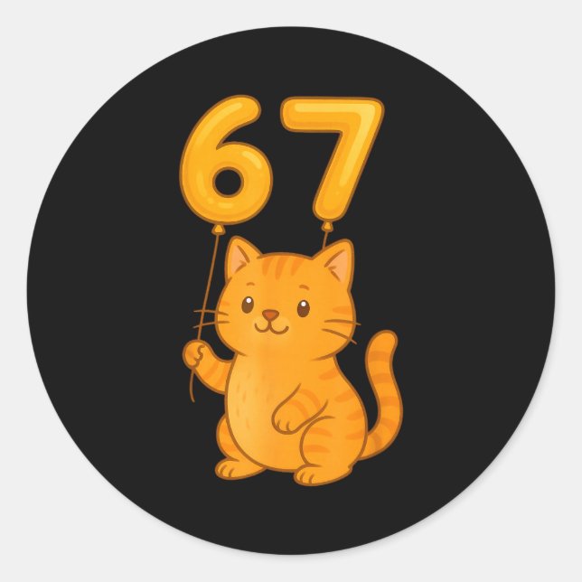 Sticker Rond Orange Cat 67 Meme Six Seven Balloon Funny Gen Alp (Devant)