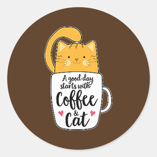 Sticker Rond Orange Cat Coffee Cute  (Devant)