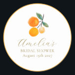 Sticker Rond Orange Citrus Aquarelle Bridal Brunch Personnalisé<br><div class="desc">Aquarelle Orange Citrus Fruit Bridal Brunch Douche Custom Classic Round Sticker</div>