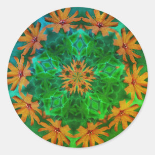 Sticker Rond Orange Daisy Flower Abstrait Art
