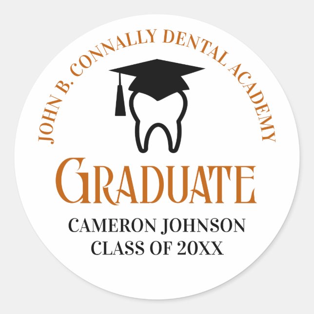Sticker Rond Orange Dental School Custom Dentist Graduation (Devant)