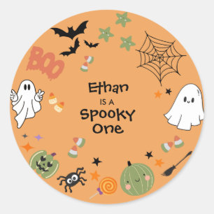 Sticker Rond Orange Éffrayant One mignonne Halloween 1er Annive