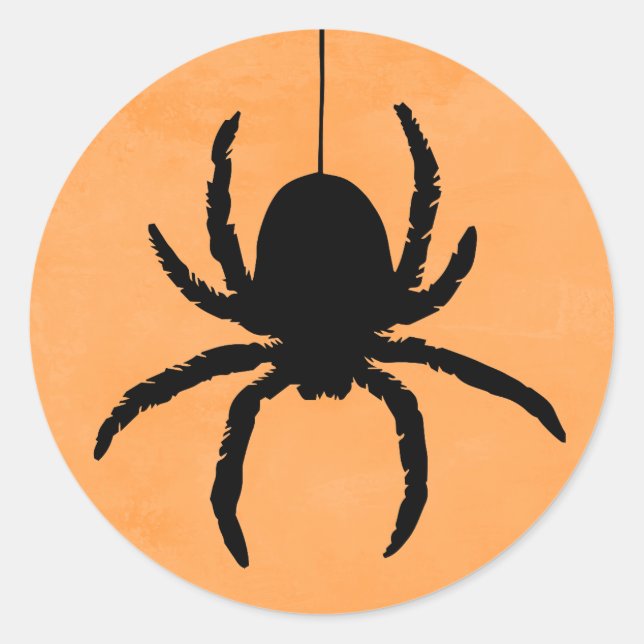 Sticker Rond Orange Éffrayante effroi Araignée d'Halloween (Devant)