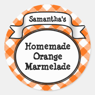 Sticker Rond Orange En vichy Marmelade, Jelly, Jam Jar/Lid Étiq