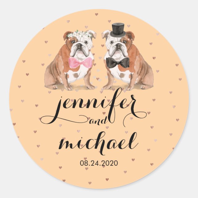 Sticker Rond Orange English Bulldog mariage (Devant)