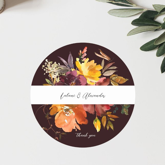 Sticker Rond Orange et jaune or Floral 2V2 Merci Bourgogne (Créateur téléchargé)