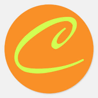 STICKER ROND ORANGE ET MONOGRAMME LIME INITIAL C