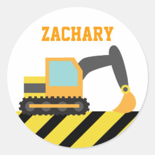 Sticker Rond Orange Excavator, Véhicules de Construction, pour