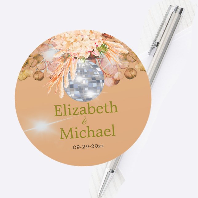 Sticker Rond Orange Florale Eucalyptus Pampas Elégante Disco (Créateur téléchargé)