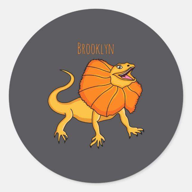 Sticker Rond Orange Frilled Neck Lizard Cartoon Illustration Ba (Devant)