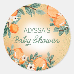 Sticker Rond Orange Green Boy Girl Citrus Baby shower de fruits