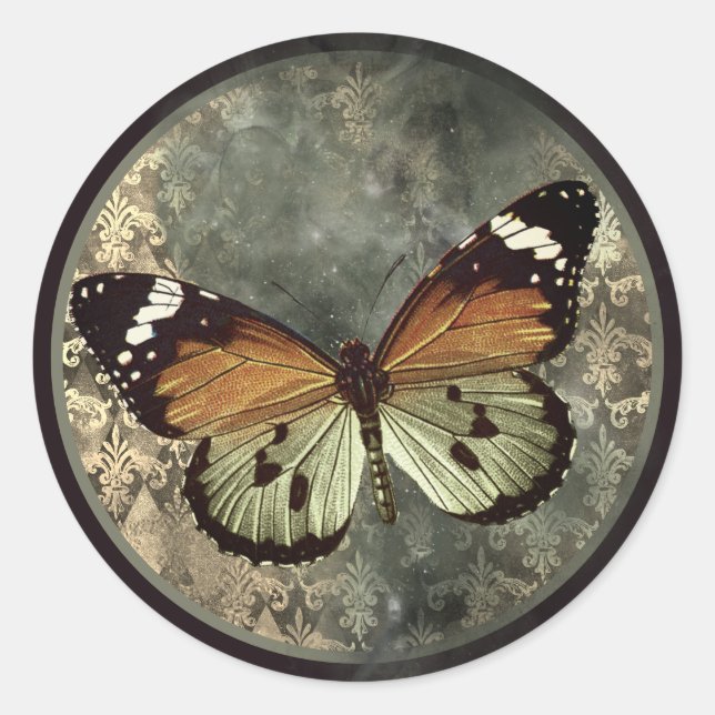 Sticker Rond Orange & Green Gothic Butterfly  (Devant)