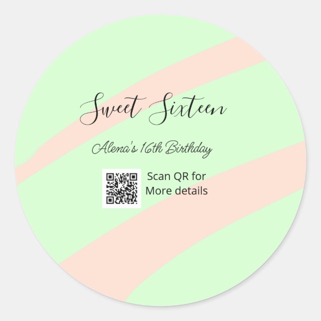 Sticker Rond Orange green pastel  QR  Sweet sixteen birthday  (Devant)
