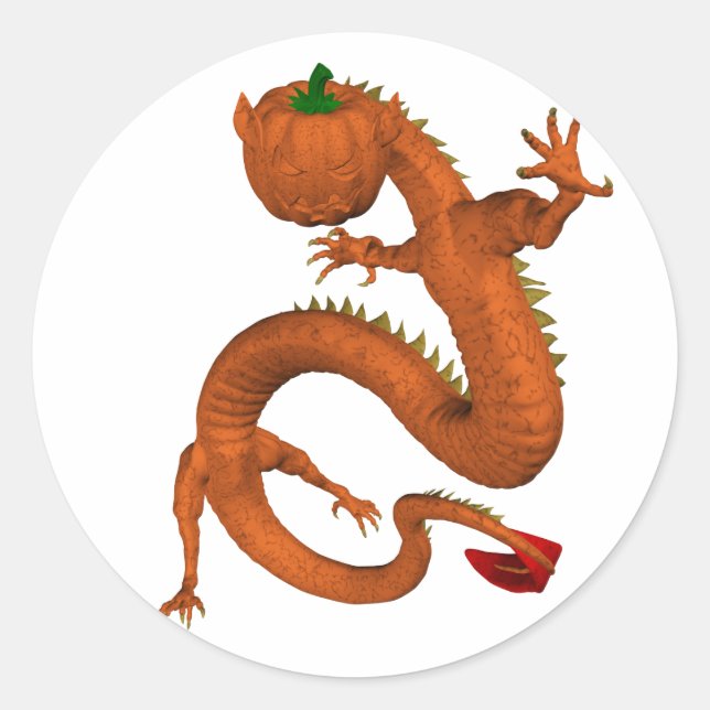 Sticker Rond Orange Halloween Citrouille Dragon (Devant)