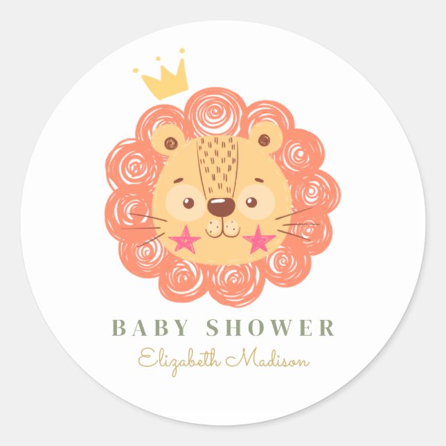 Sticker Rond Orange Lion King baby shower (Devant)