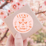 Sticker Rond Orange Lucky In Love Cocktail Enterrement de Fille<br><div class="desc">Orange Lucky In Love Cocktail Enterrement de Fille de Bachelorette Autocollant Rond Classique</div>