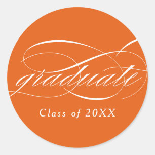 Sticker Rond Orange Moderne Élégant Script Graduation