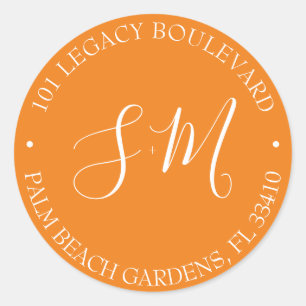 Sticker Rond Orange Monogram Mariage Adresse de retour