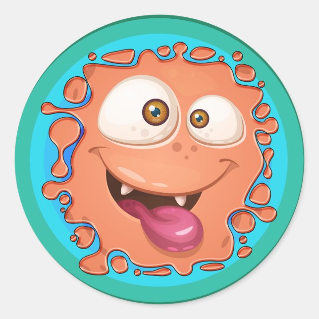 Sticker Rond Orange Monster Face Splat (Devant)