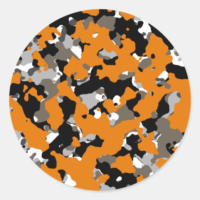 Sticker Rond Orange Noir Gris Tanné Imprimé Camouflage Camo Fêt (Devant)