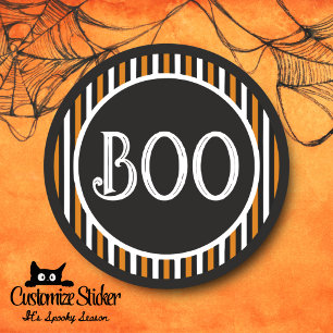 Sticker Rond Orange & Noir Rayure Vintage Boo