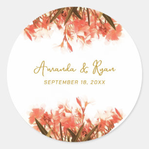 Sticker Rond Orange Oleander Fleurs Floral Plage Mariage