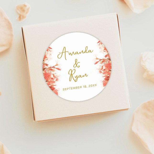 Sticker Rond Orange Oleander Fleurs Floral Script Mariage (Créateur téléchargé)